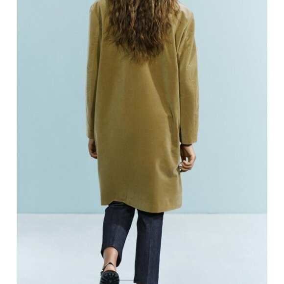 NWOT Zara light green khaki velvet-like oversized mid-length coat, XS - Picture 5 of 13